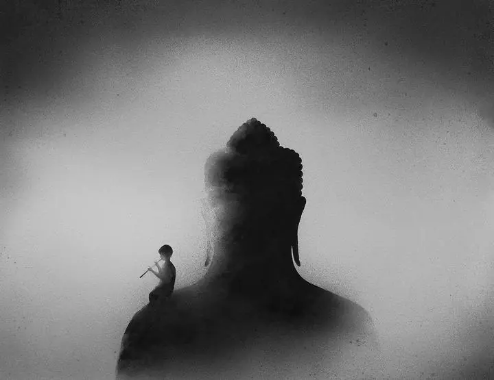 Black Buddha Statue Silhouette