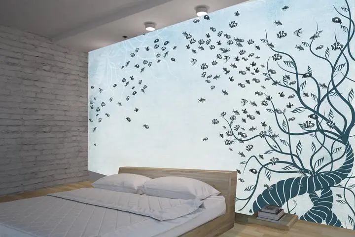 Black Fish Blue Tree Leaves Gray