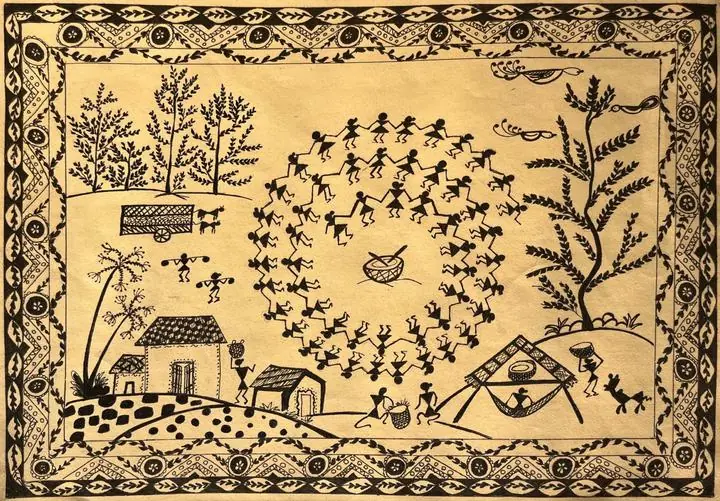Black Warli Art Painting