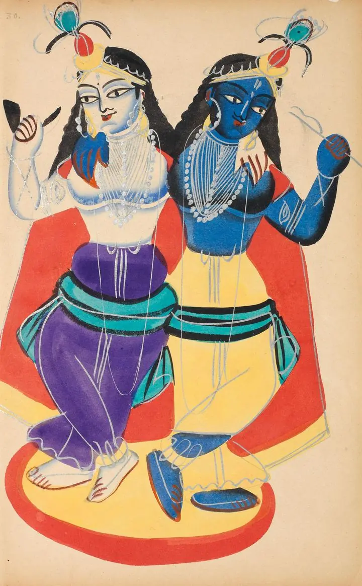 Blue And White Dancers, Indian Art, Kalighat, Wallpaper, Wall Art, Acrylic, Stretch Ceiling, Glass Film, Wall Mural, Home Decor, Kids, Bedroom, living room, Office, UV Print, Flat bed, Embossed, Artist, Design, Canvas, Canvas Print, Art Prints, Foamboard, Sand Art, Vinyl, Tote Bag, Leather, Rexine, Carpet, Mat, Backlit Fabric, ACP, Print, Metal, Surat, Gujarat, India