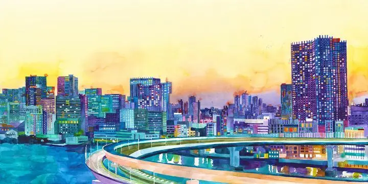 Blue City Skyline Bridge