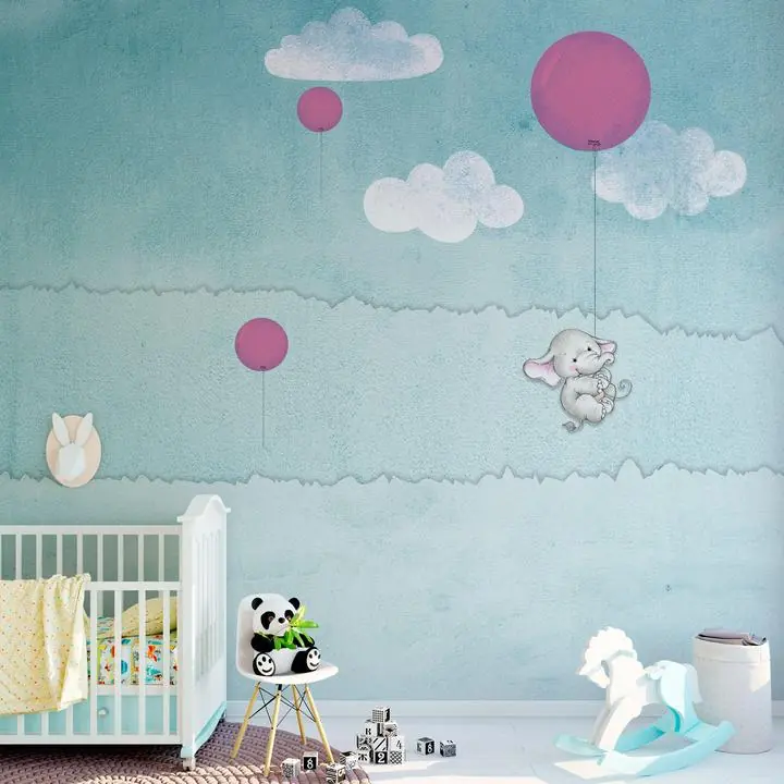 Blue Elephant Balloon Gray White Cloud