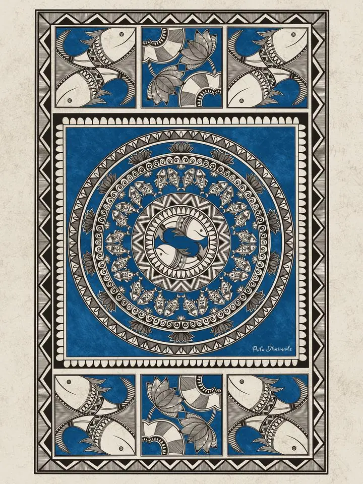 Blue Fish Mandala Art Paula Dhaimade