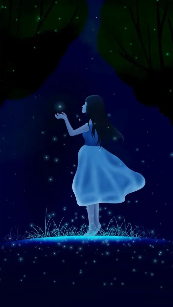 Blue Girl Silhouette Night