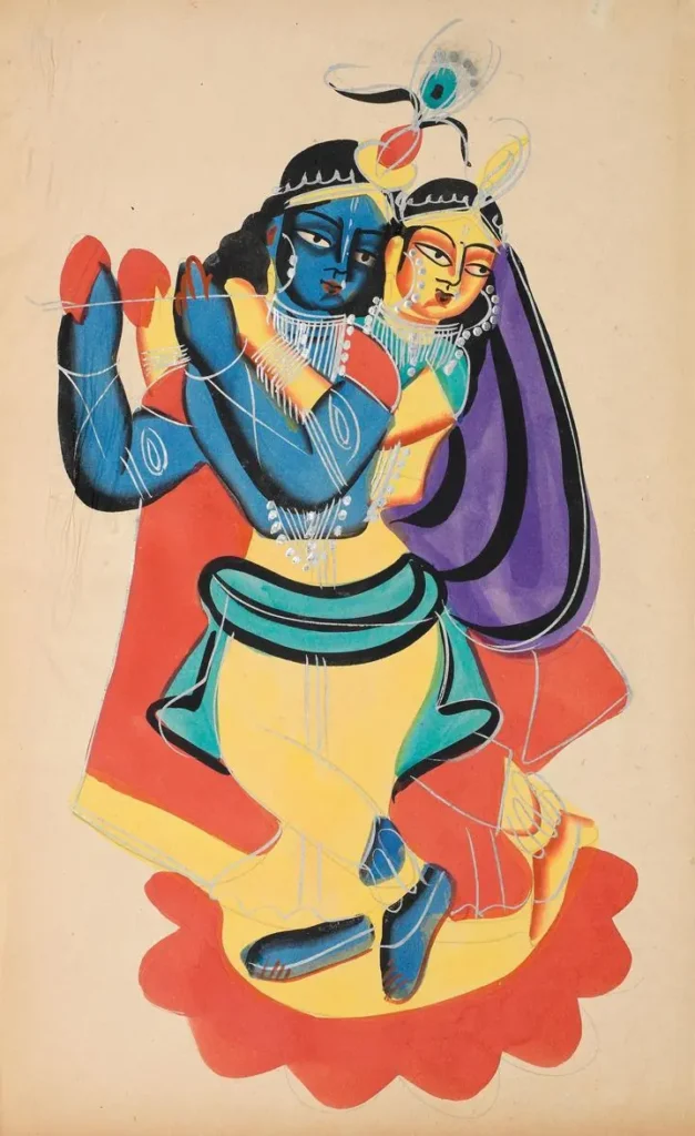 Blue Krishna And Radha Dancing