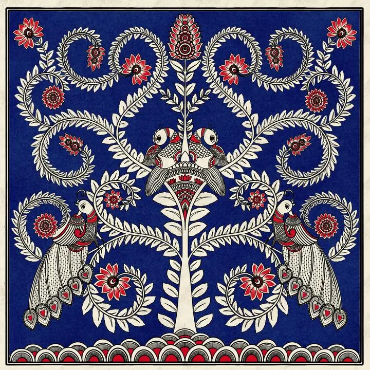 Blue Peacock Tree Artwork