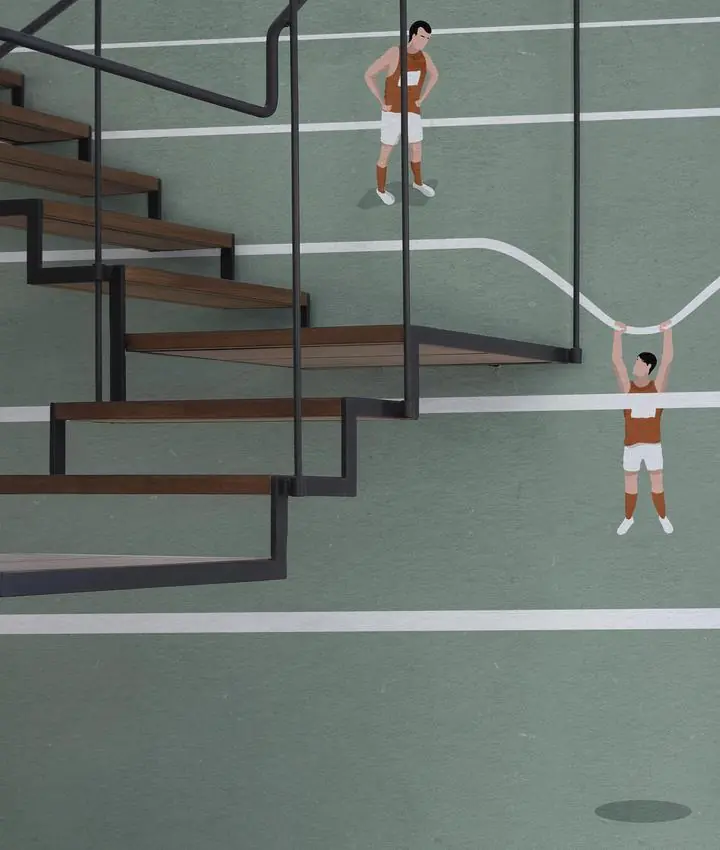 Blue Running Track White Lines Man