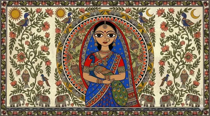 Blue Woman Holding Peacock