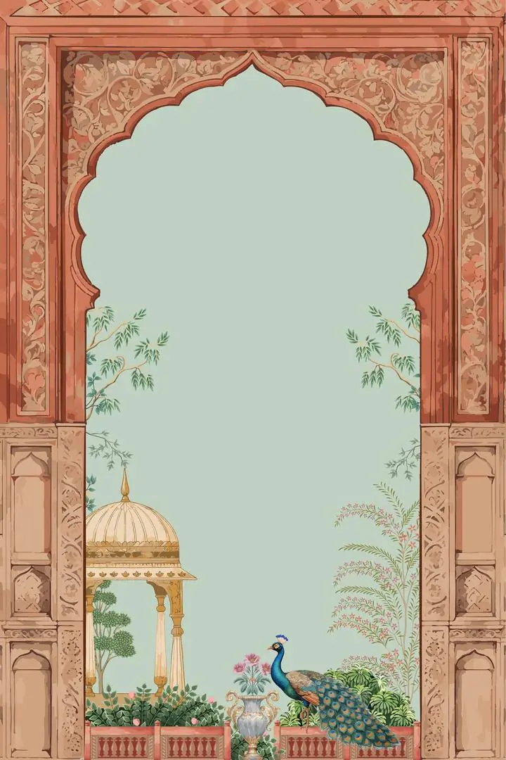 Brown Archway With Peacock, Indian Art, Pichwai, Pichwai Portrait, Wallpaper, Wall Art, Acrylic, Stretch Ceiling, Glass Film, Wall Mural, Home Decor, Kids, Bedroom, living room, Office, UV Print, Flat bed, Embossed, Artist, Design, Canvas, Canvas Print, Art Prints, Foamboard, Sand Art, Vinyl, Tote Bag, Leather, Rexine, Carpet, Mat, Backlit Fabric, ACP, Print, Metal, Surat, Gujarat, India