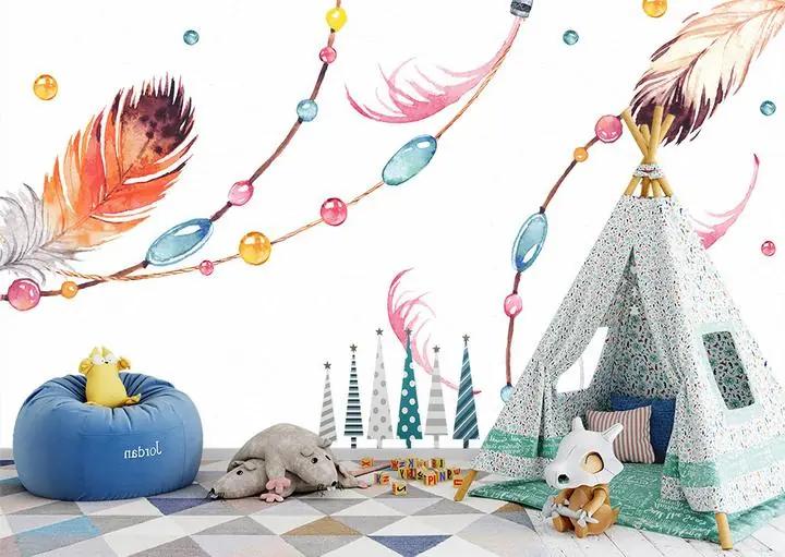 Brown Feathers Blue Beads