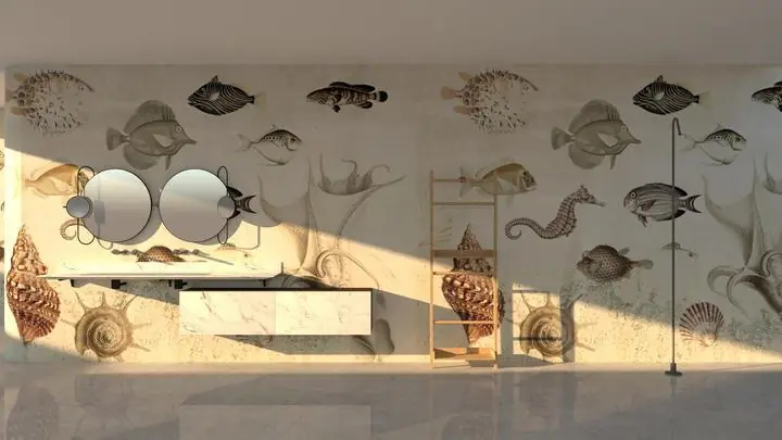 Brown Shell Gray Fish Beige White