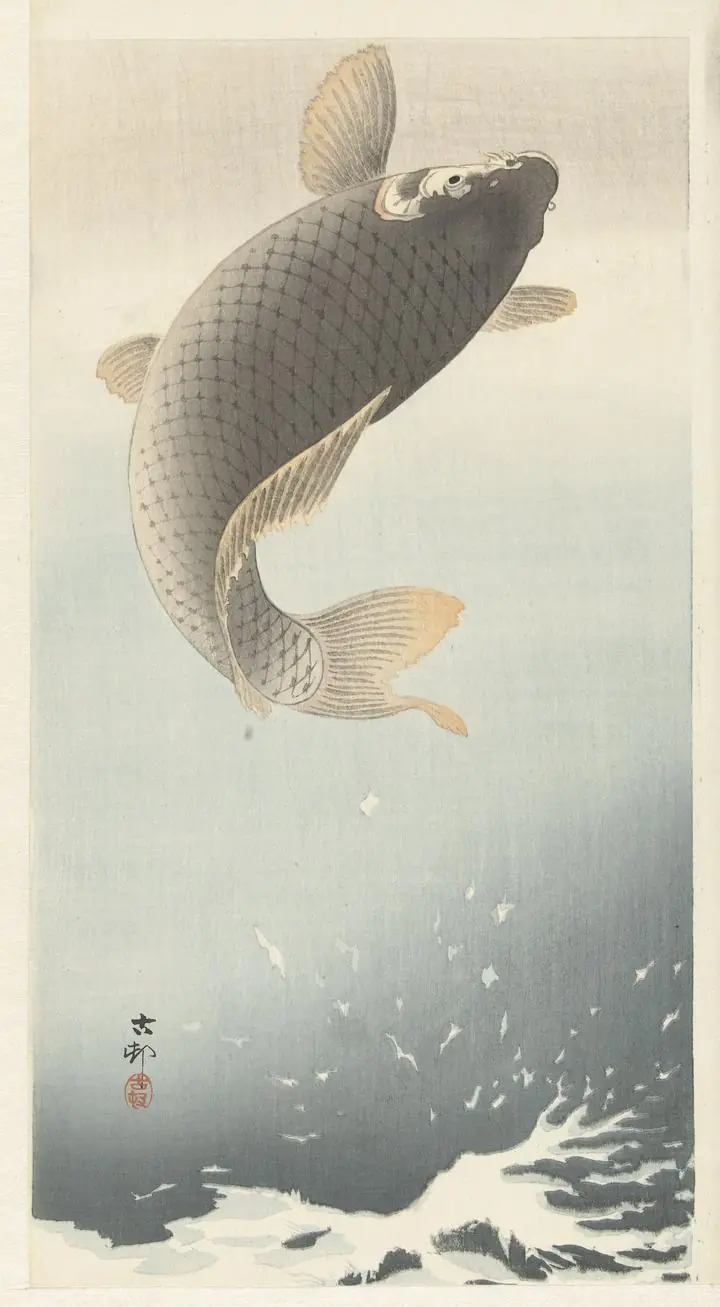 Carp (1900-1930), Paintings, Ohara Koson, Wallpaper, Wall Art, Acrylic, Stretch Ceiling, Glass Film, Wall Mural, Home Decor, Kids, Bedroom, living room, Office, UV Print, Flat bed, Embossed, Artist, Design, Canvas, Canvas Print, Art Prints, Foamboard, Sand Art, Vinyl, Tote Bag, Leather, Rexine, Carpet, Mat, Backlit Fabric, ACP, Print, Metal, Surat, Gujarat, India