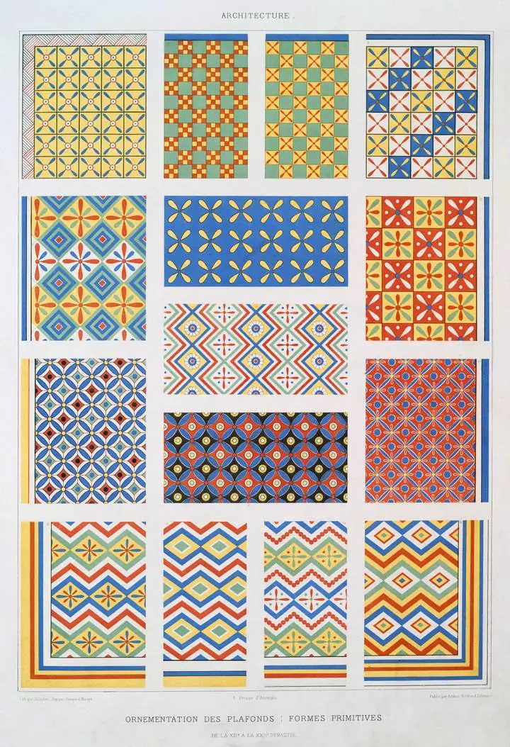 Ceiling Ornamentation Primitive Forms (1878), Vintage, Ancient Egypt, Wallpaper, Wall Art, Acrylic, Stretch Ceiling, Glass Film, Wall Mural, Home Decor, Kids, Bedroom, living room, Office, UV Print, Flat bed, Embossed, Artist, Design, Canvas, Canvas Print, Art Prints, Foamboard, Sand Art, Vinyl, Tote Bag, Leather, Rexine, Carpet, Mat, Backlit Fabric, ACP, Print, Metal, Surat, Gujarat, India