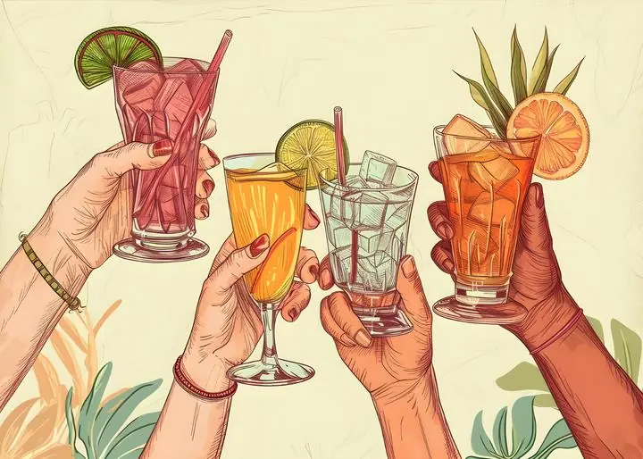 Cocktails Four Friends Celebrating