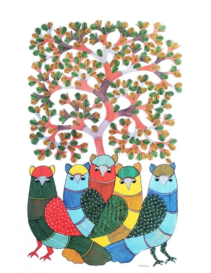Colorful Birds Under Tree