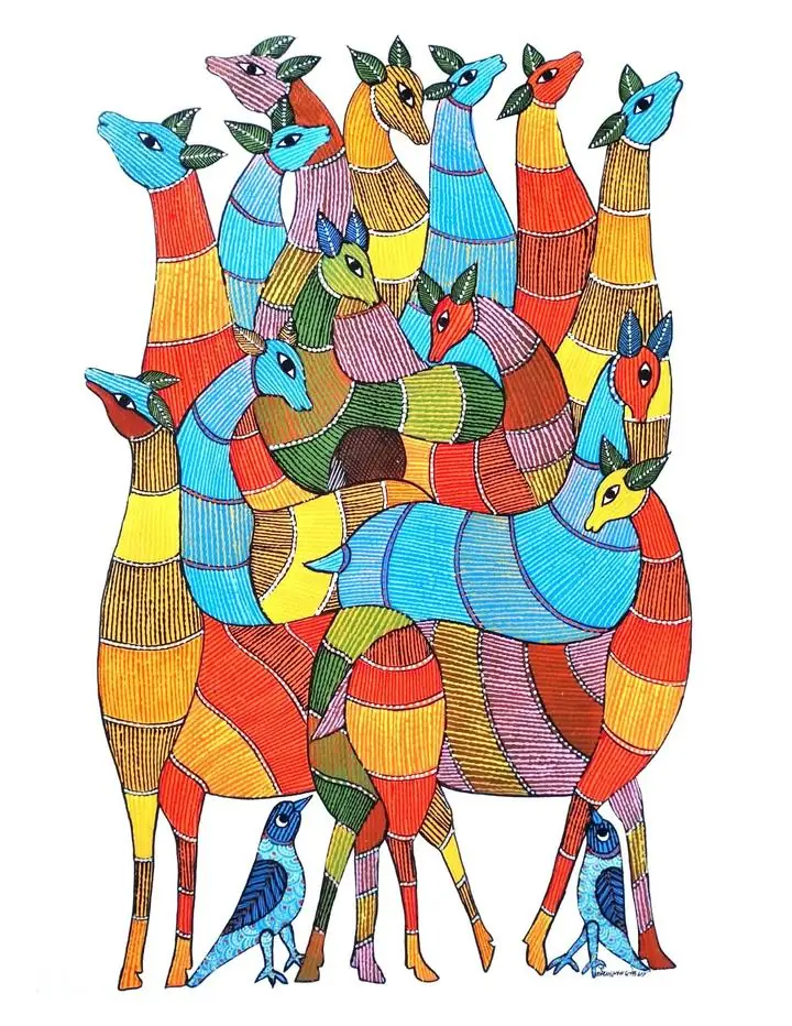 Colorful Deer Herd Illustration