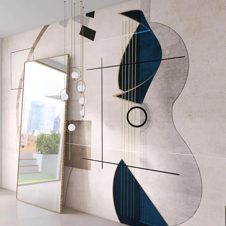 Dark Blue Abstract Art Guitar