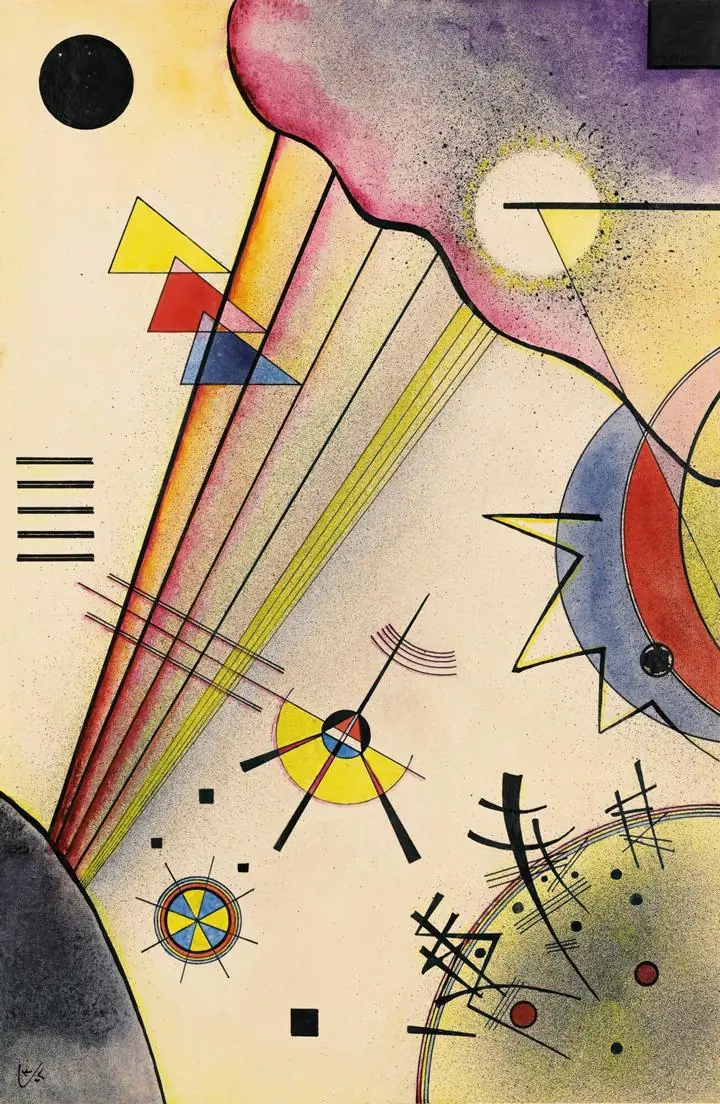 Deutliche Verbindung (Clear Connection) (1925), Paintings, Wassily Kandinsky, Wallpaper, Wall Art, Acrylic, Stretch Ceiling, Glass Film, Wall Mural, Home Decor, Kids, Bedroom, living room, Office, UV Print, Flat bed, Embossed, Artist, Design, Canvas, Canvas Print, Art Prints, Foamboard, Sand Art, Vinyl, Tote Bag, Leather, Rexine, Carpet, Mat, Backlit Fabric, ACP, Print, Metal, Surat, Gujarat, India