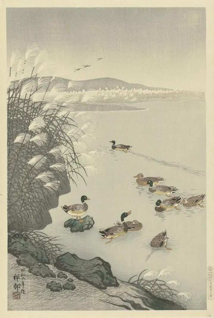 Ducks In The Water (1900-1931), Paintings, Ohara Koson, Wallpaper, Wall Art, Acrylic, Stretch Ceiling, Glass Film, Wall Mural, Home Decor, Kids, Bedroom, living room, Office, UV Print, Flat bed, Embossed, Artist, Design, Canvas, Canvas Print, Art Prints, Foamboard, Sand Art, Vinyl, Tote Bag, Leather, Rexine, Carpet, Mat, Backlit Fabric, ACP, Print, Metal, Surat, Gujarat, India