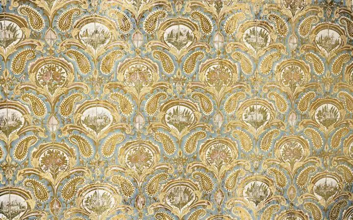 Gold Blue Tile Pattern