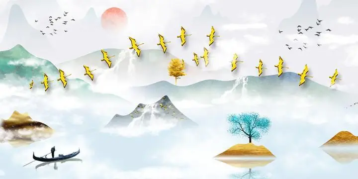 Golden Birds Mountains Landscape