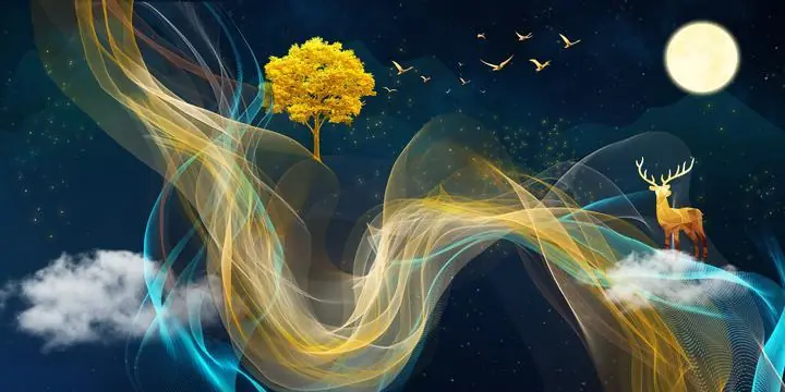 Golden Deer And Tree