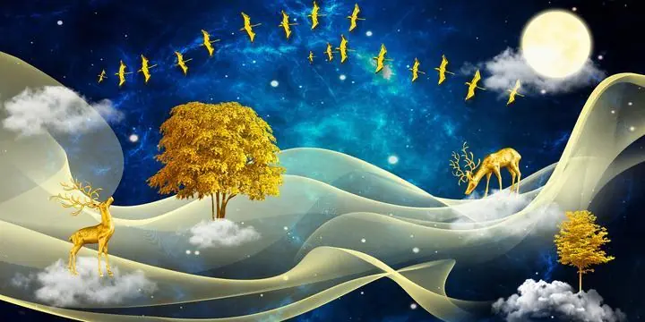 Golden Deer And Trees