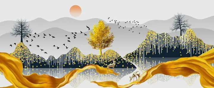 Golden Deer Mountain Landscape 3