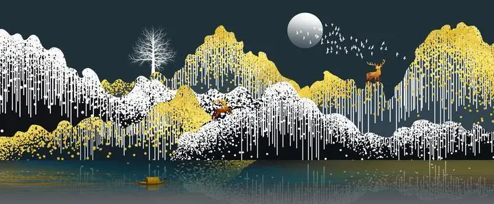 Golden Deer Mountain Landscape 7