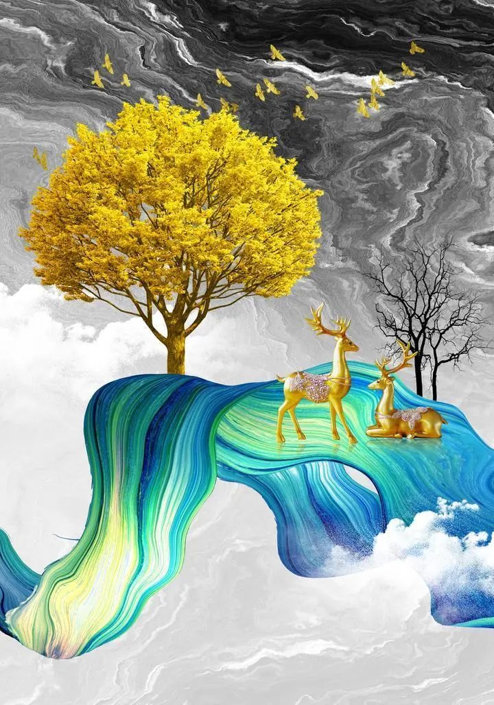 Golden Deer On Blue Wave, Wall Art, Old Gold, Gold A, Wallpaper, Wall Art, Acrylic, Stretch Ceiling, Glass Film, Wall Mural, Home Decor, Kids, Bedroom, living room, Office, UV Print, Flat bed, Embossed, Artist, Design, Canvas, Canvas Print, Art Prints, Foamboard, Sand Art, Vinyl, Tote Bag, Leather, Rexine, Carpet, Mat, Backlit Fabric, ACP, Print, Metal, Surat, Gujarat, India