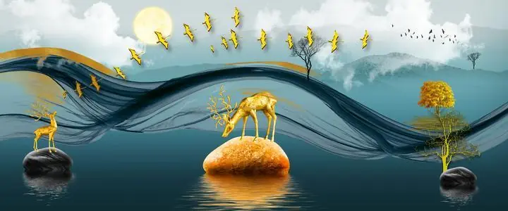 Golden Deer On Rock 2