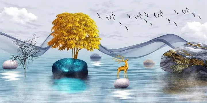 Golden Deer On Rock 3