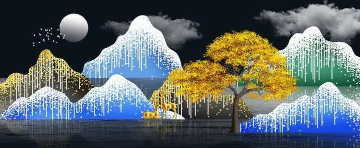 Golden Tree Snowy Mountains