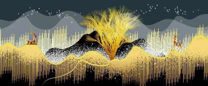 Golden Tree With Deer