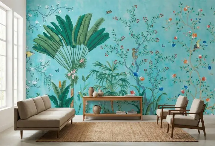 Green Palm Tree Blue Butterfly Brown