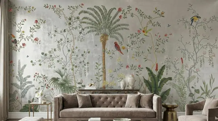 Green Palm Tree Red Parrot Yellow