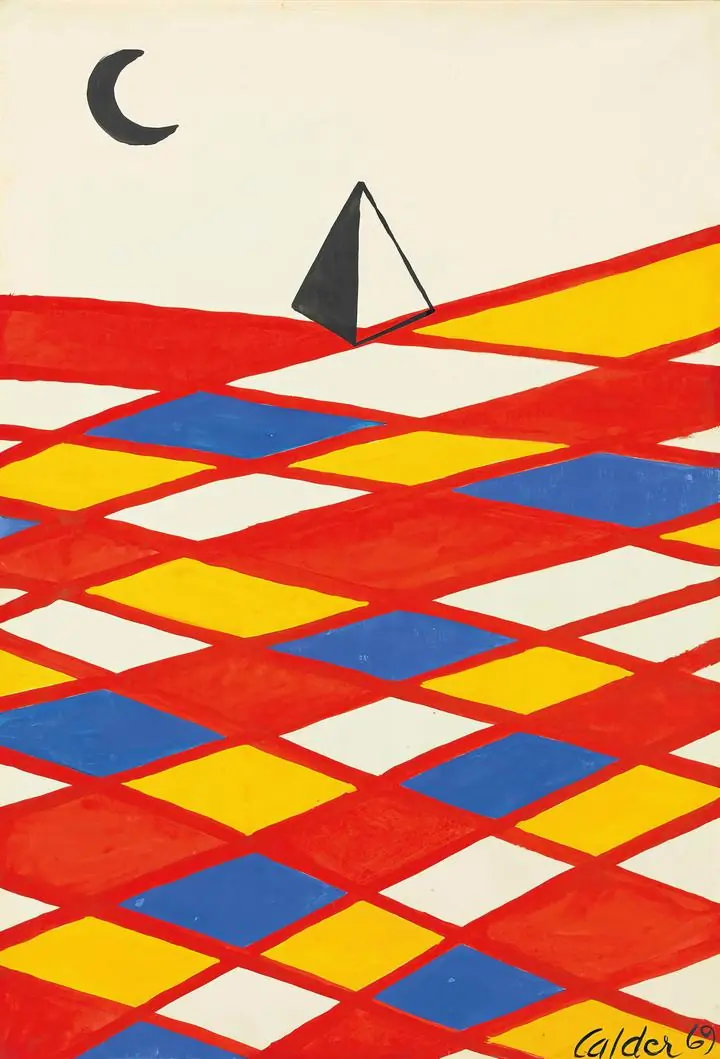Lune Et Pyramide (Moon And Pyramid) (1969), Paintings, Alexander Calder, Wallpaper, Wall Art, Acrylic, Stretch Ceiling, Glass Film, Wall Mural, Home Decor, Kids, Bedroom, living room, Office, UV Print, Flat bed, Embossed, Artist, Design, Canvas, Canvas Print, Art Prints, Foamboard, Sand Art, Vinyl, Tote Bag, Leather, Rexine, Carpet, Mat, Backlit Fabric, ACP, Print, Metal, Surat, Gujarat, India