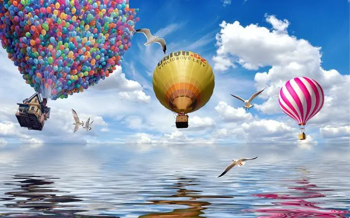 Multicolored Balloons Yellow Hot Air Balloon