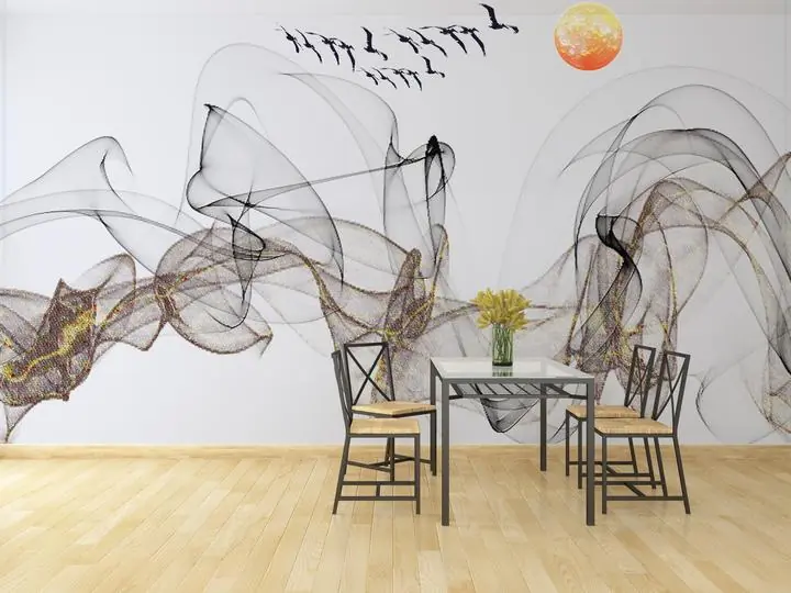 Orange Moon Black Birds Gray Smoke