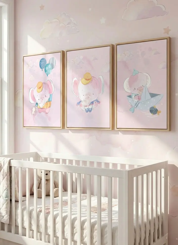 Pink Elephant Blue Boat Yellow Hat