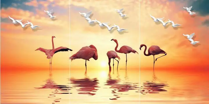 Pink Flamingos White Birds