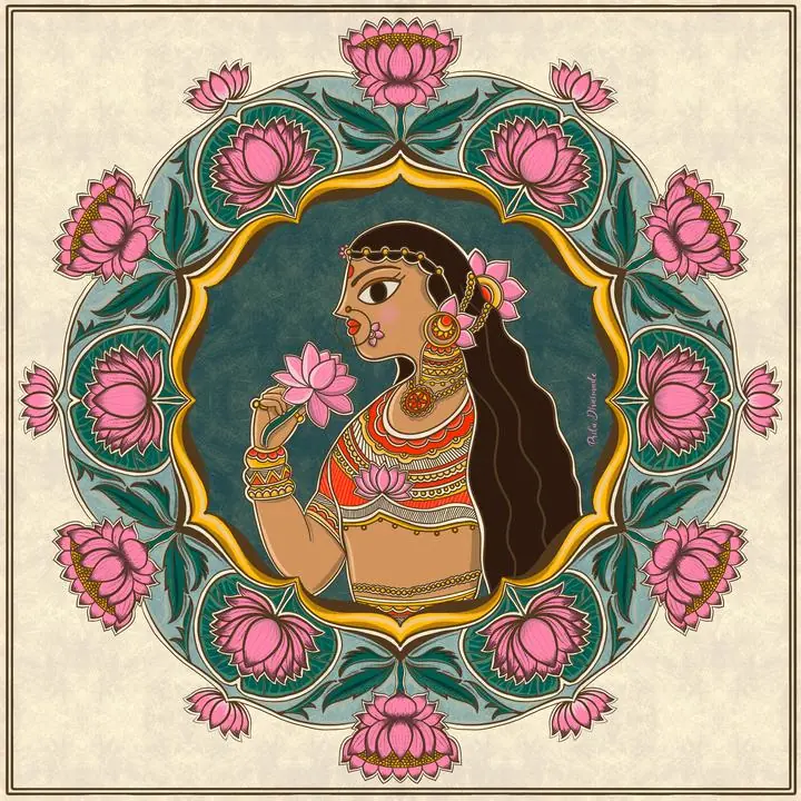 Pink Lotus Flower Woman Portrait