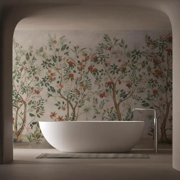 Red Pomegranate Tree Pink Peony Flower