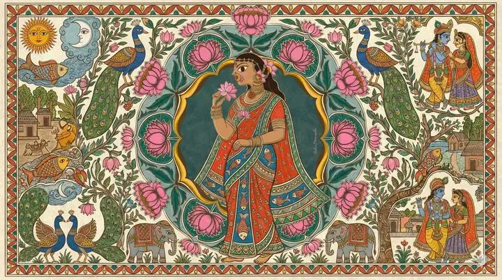 Red Woman Holding Pink Flower