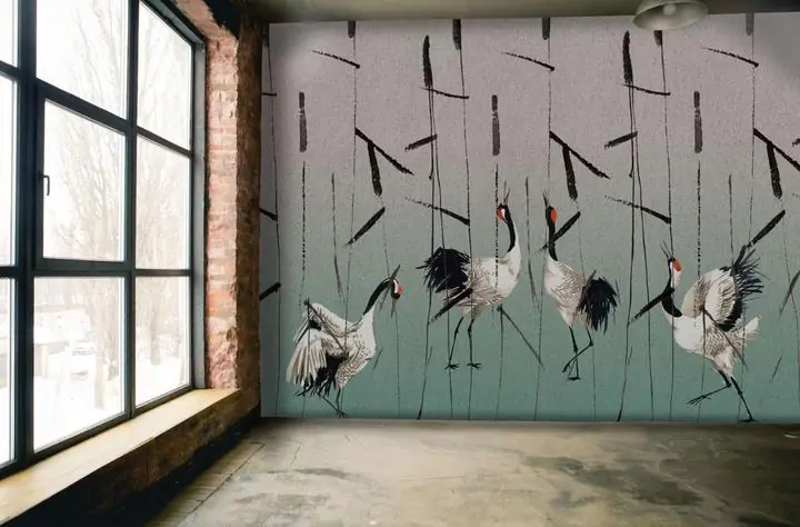 White Black Red Crane Birds